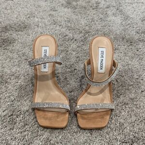 Steve Madden Tan Suede Heeled Sandals with Crystal Straps